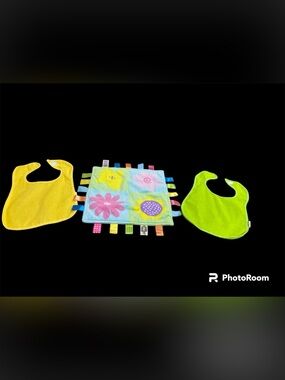 Bright Yellow & Lime Baby Bib Duo with Tag Sensory Blankie